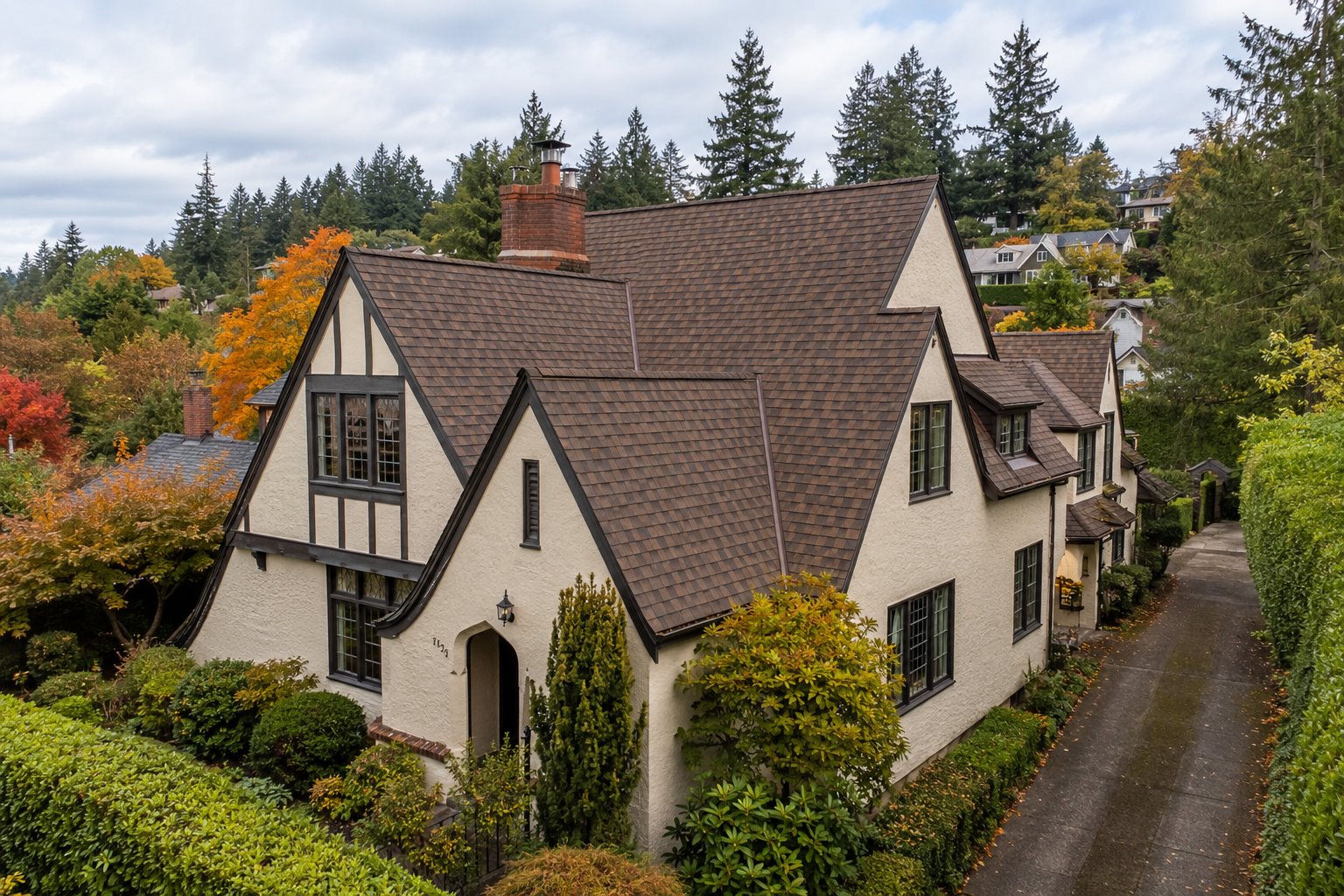 Completed roof on a Tudor-style home