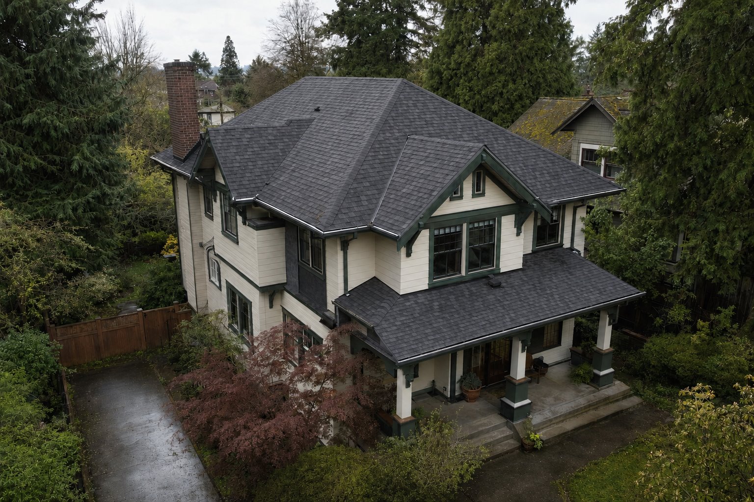 Completed roof on a large two-story home