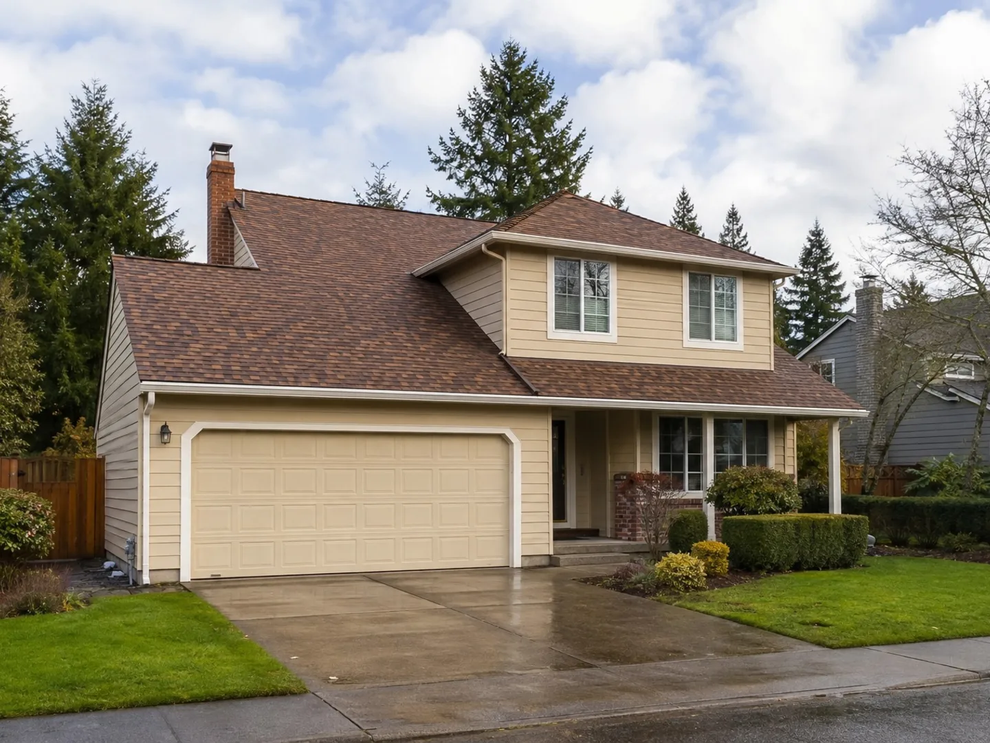 Completed Lioncrest roof and chimney project in Portland